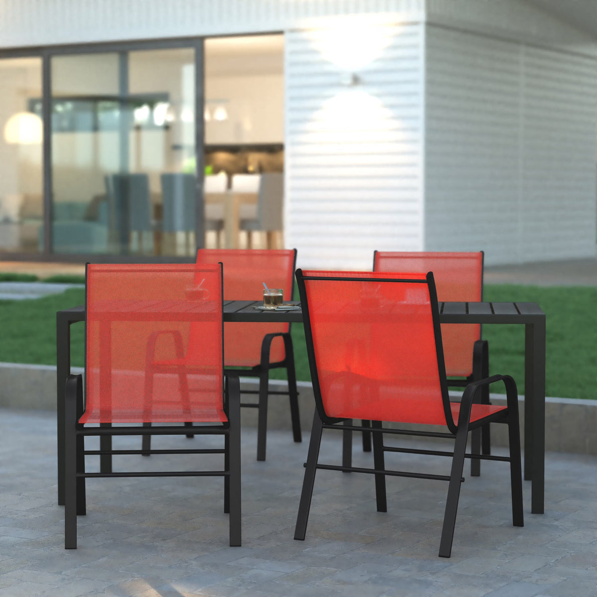 Emma + Oliver Outdoor Stack Chairs, Gray, 4 Pack, 21.25in W x 29in D x 36in H