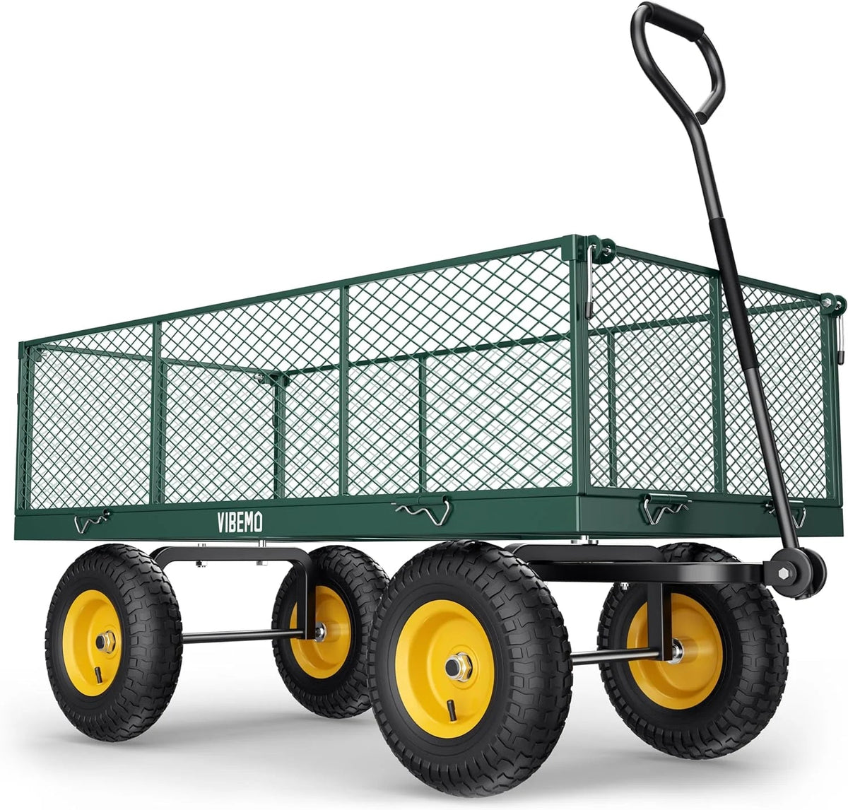 Vibemo Steel Garden Cart 2-in-1, 1400 lbs, 13 in Pneumatic Tires, Black - VB-GC02