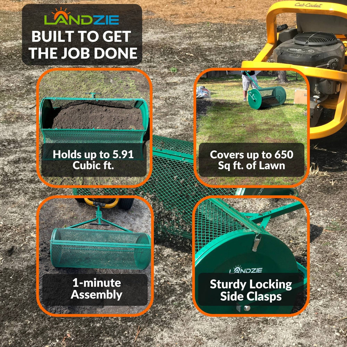 Landzie 24-Inch Walk-Behind Compost Spreader With Metal Mesh Basket
