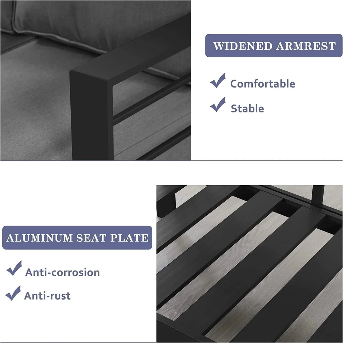 Superjoe Outdoor Patio Sofa 3 Seats Gray Aluminum With Dark Grey Cushions
