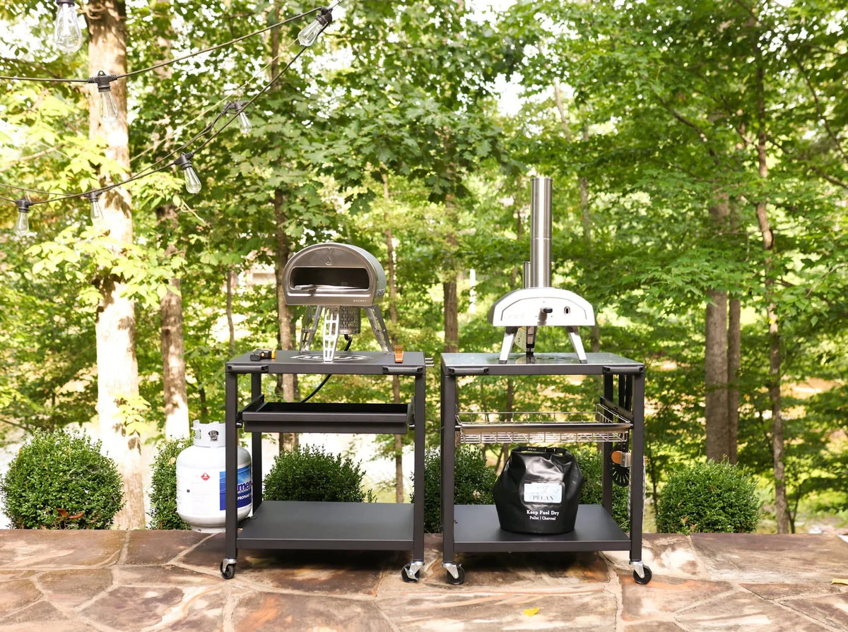 NUUK Three-Shelf Heavy Duty Rolling Outdoor Pizza Oven Table, 24 in x 30 in Steel