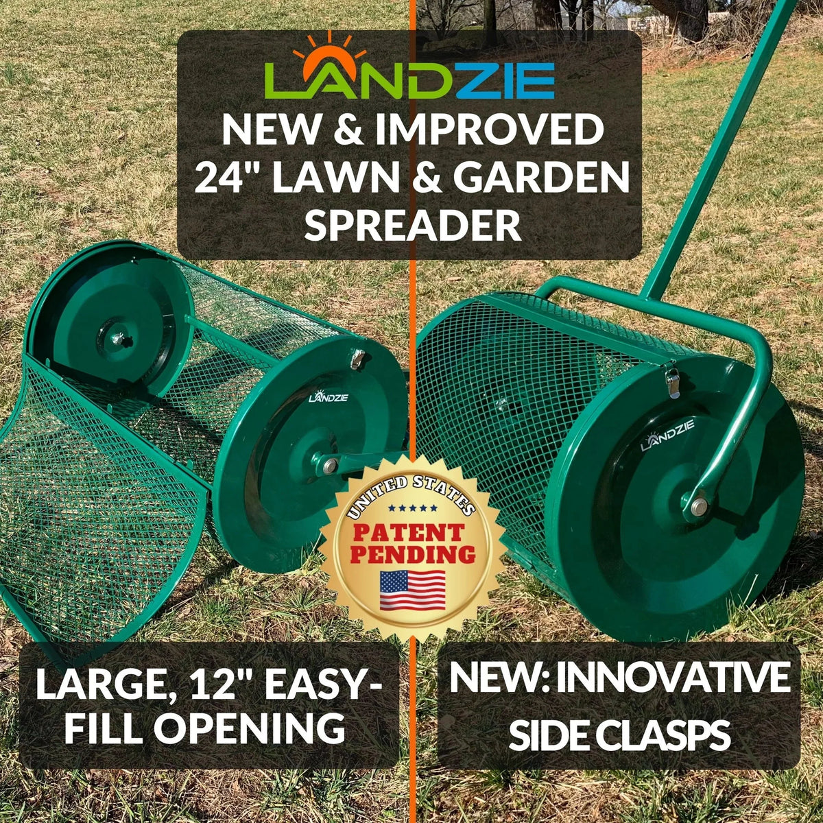 Landzie 24-Inch Walk-Behind Compost Spreader With Metal Mesh Basket