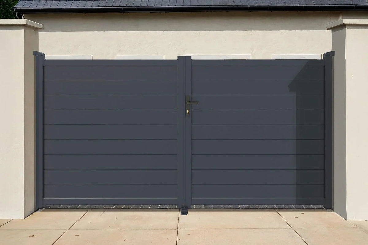 Casanoov Aluminum Swing Gate 392 cm x 161 cm Anthracite Gray RAL 7016 - KIT-000024