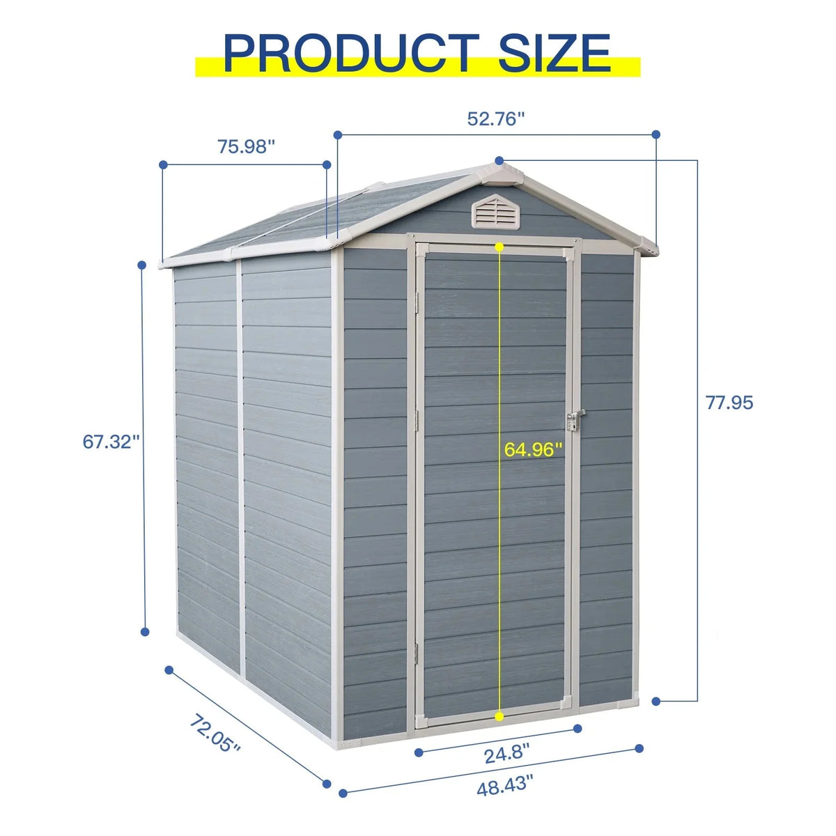 Seizeen Outdoor Resin Storage Shed, 41 Cu. Ft. / 306 Gal, Gray, 3 Doors With Floor