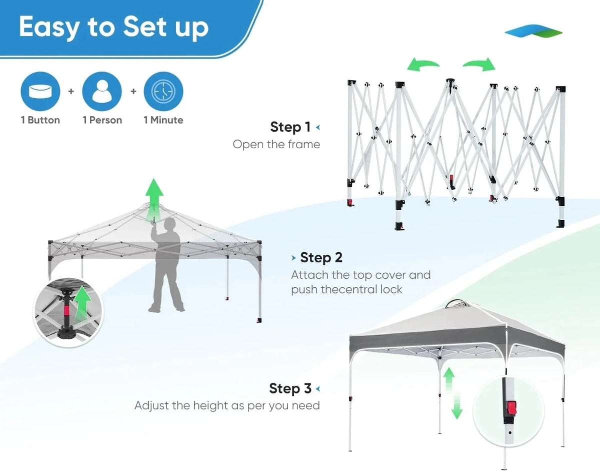 Quictent 10 x 10 ft Pop-Up Canopy Tent With Reflective Top, Fluorescent Rope And Vented Top