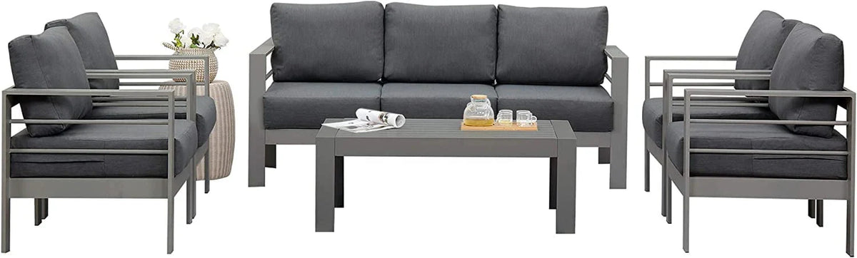 Superjoe Outdoor Patio Sofa 3 Seats Gray Aluminum With Dark Grey Cushions