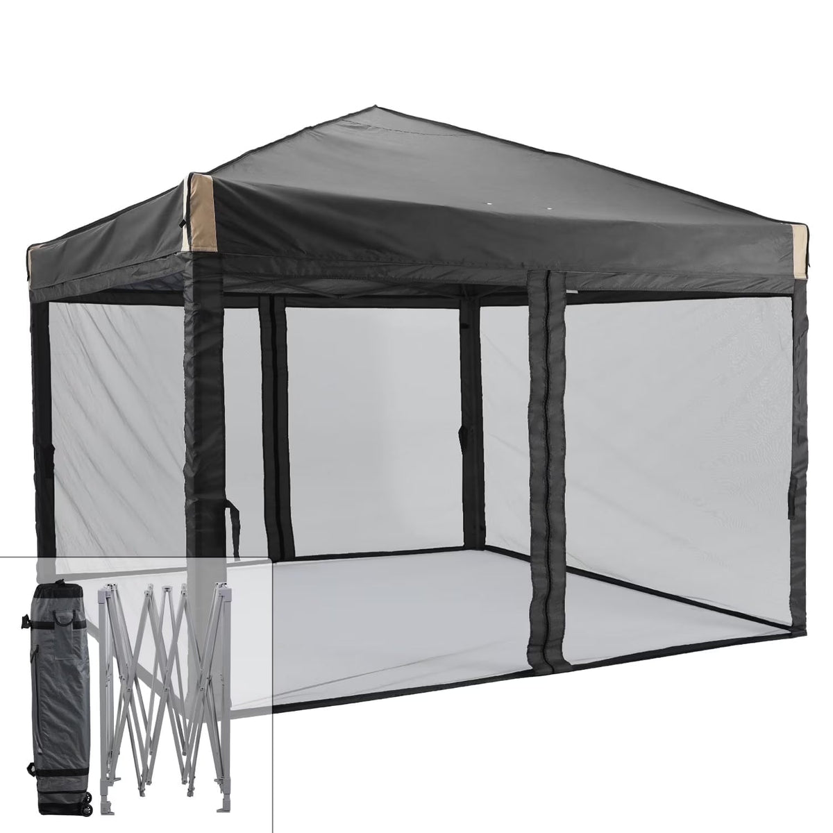 Aoodor Pop Up Canopy 12'x12' With Removable Mesh Sidewalls - Black