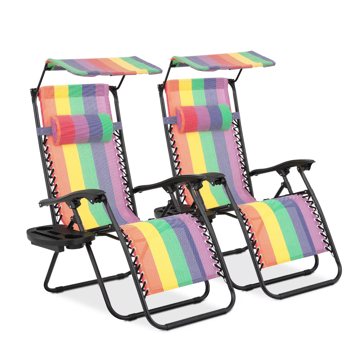 MoNiBloom Zero Gravity Reclining Chairs Set Of 2 With Canopy Shade And Headrest, Black - 330 lbs