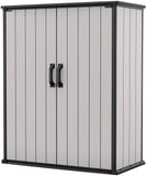 Keter Premier Tall Vertical Resin Outdoor Storage Shed With Floor And Locking Double Doors - Grey