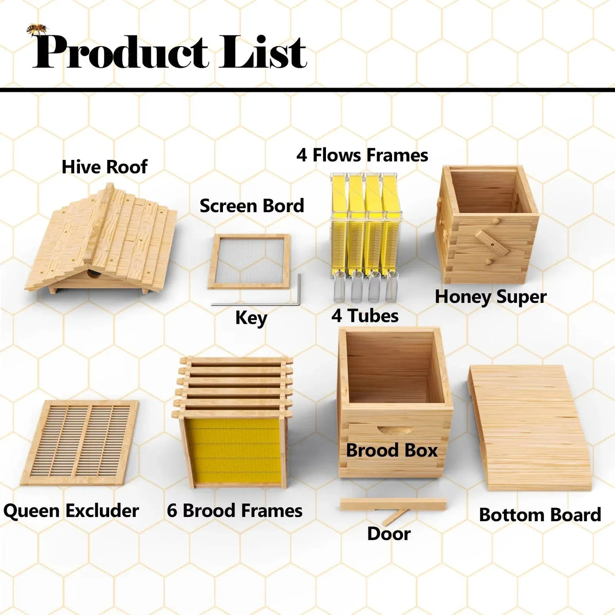 AUSHIVE Wax-Coated Cedarwood Beehive Kit With 4 Beehive Frames And 6 Brood Frames - Beige