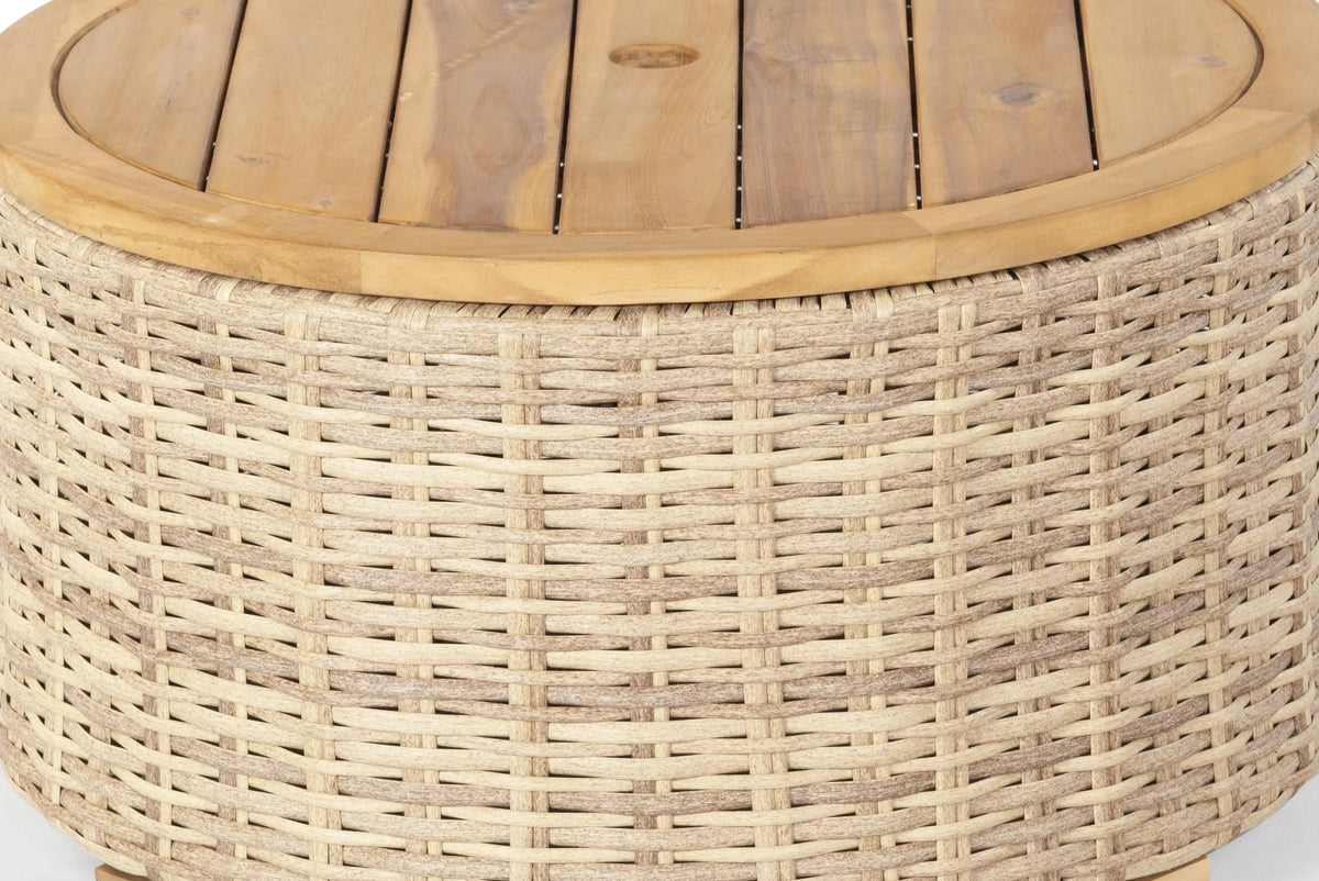 SAFAVIEH Couture Anguilla Outdoor Patio Round Wicker Coffee Table With Storage, Natural