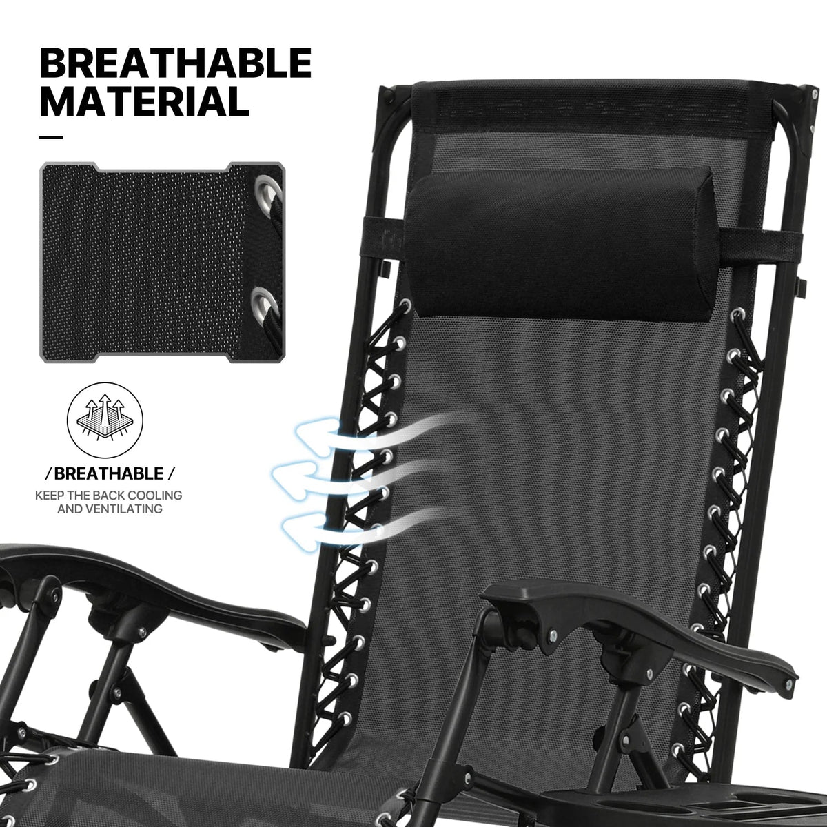 MoNiBloom Zero Gravity Reclining Chairs Set Of 2 With Canopy Shade And Headrest, Black - 330 lbs
