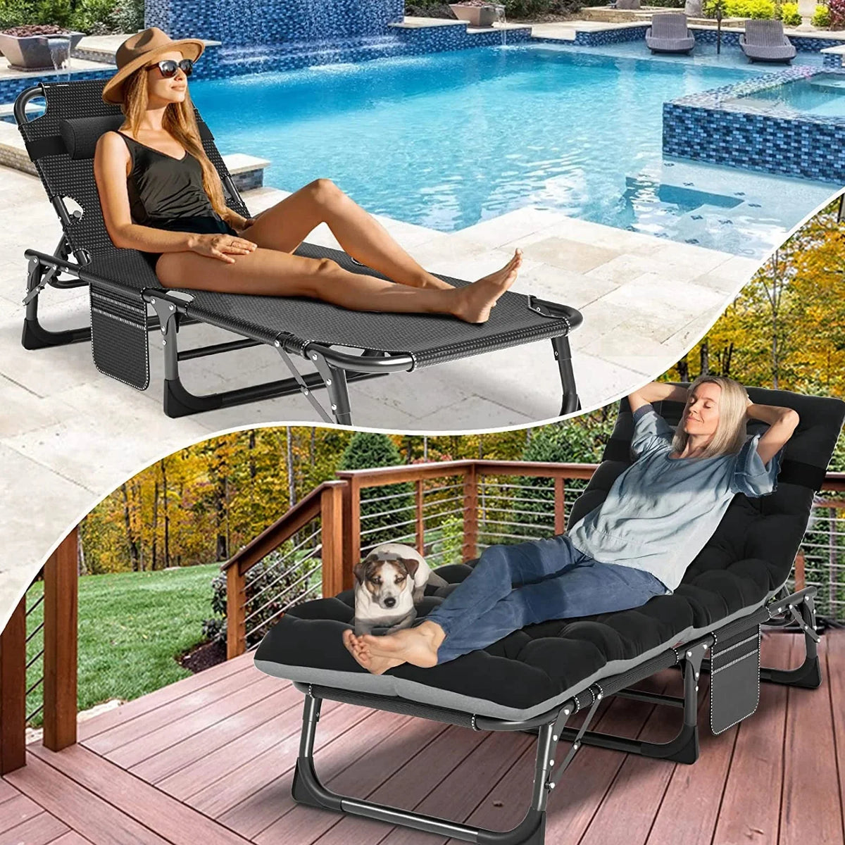 Slsy 5-Position Adjustable Folding Lounge Chair And Cot - 75.2" x 25.6" x 11.8"