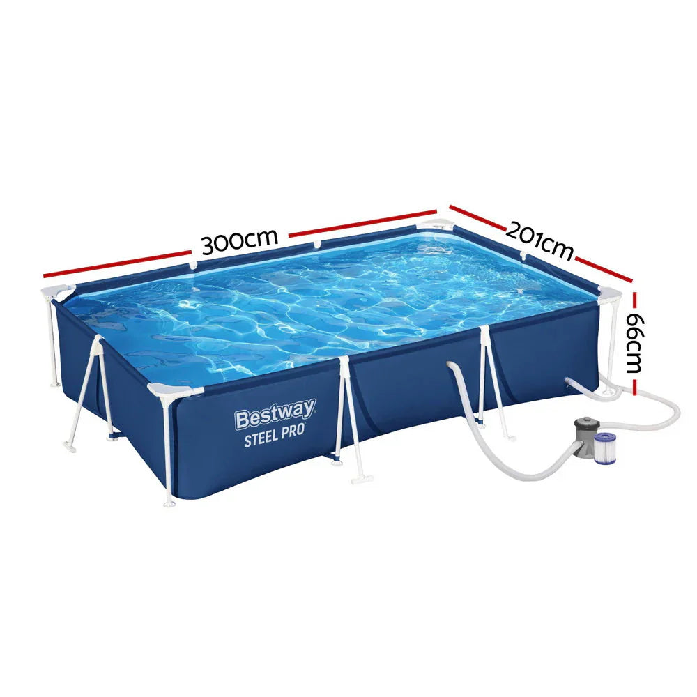 Bestway Steel Frame Above-Ground Swimming Pool 3.00m x 2.01m x 66cm - Filter Pump