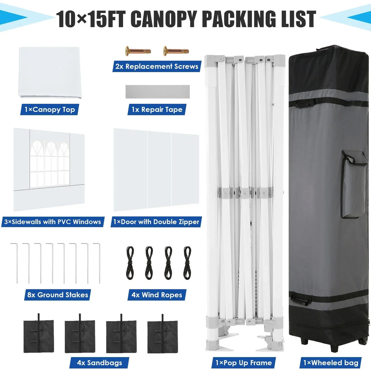 HOTEEL Heavy Duty Pop-Up Canopy Tent 10x15, 4 Sidewalls, Black