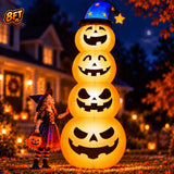 Goosiay 8ft Halloween Inflatable, Stacked Pumpkins with Witch Hat and Built-in LED Lights, Outdoor Blow up Yard Decor for Lawn, Garden, Porch and Halloween Party, Orange