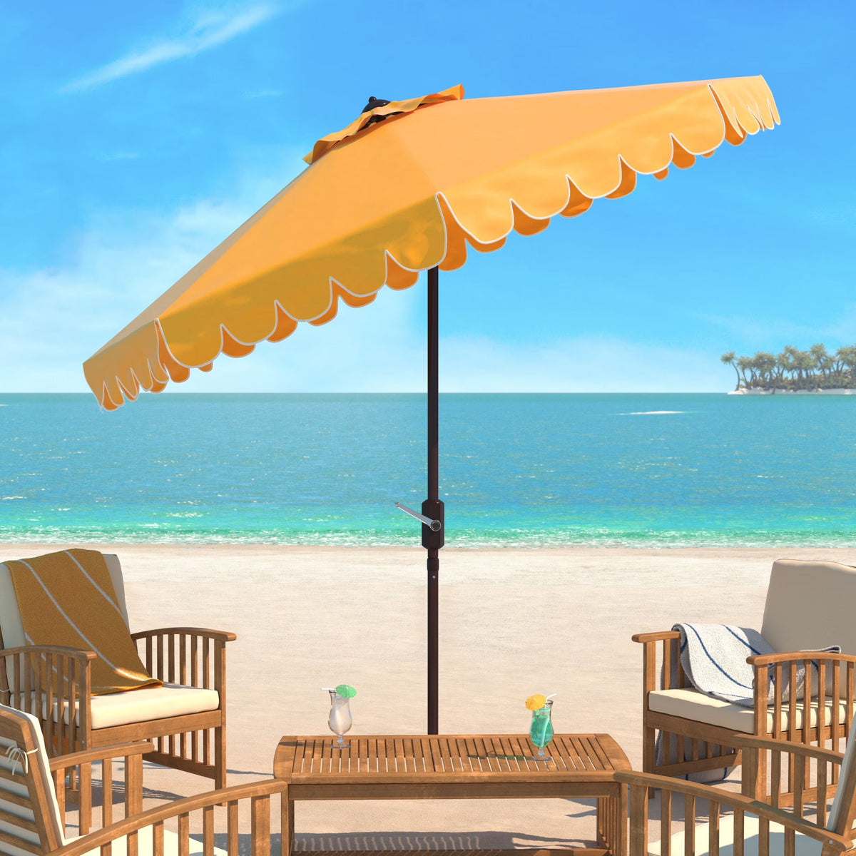 Safavieh Patio Umbrella 9' Crank Tilt Navy/White - Venice