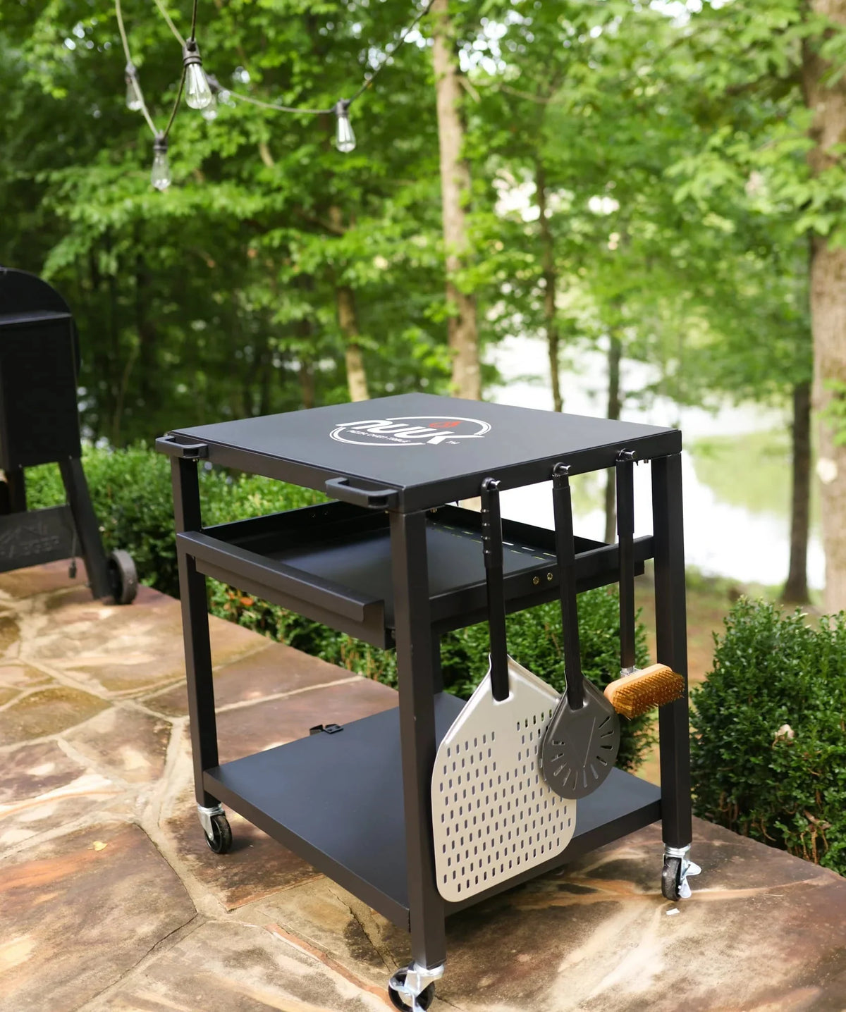 NUUK Three-Shelf Heavy Duty Rolling Outdoor Pizza Oven Table, 24 in x 30 in Steel