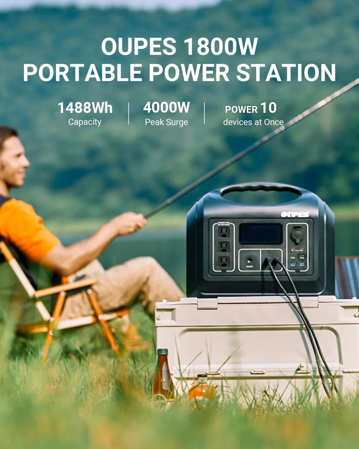 OUPES Portable Power Station 1488Wh 1800W With 2 x 100W Panels