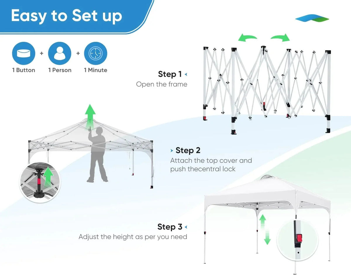 Quictent 10 x 10 ft Pop-Up Canopy Tent With Reflective Top, Fluorescent Rope And Vented Top
