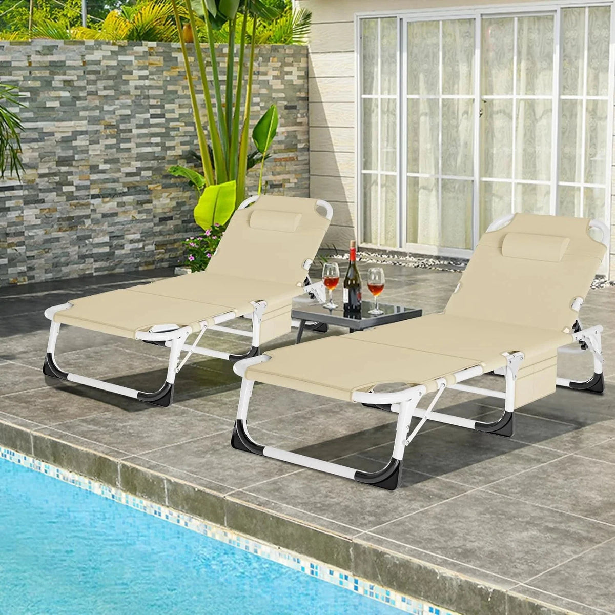 Slsy 5-Position Adjustable Folding Lounge Chair And Cot - 75.2" x 25.6" x 11.8"