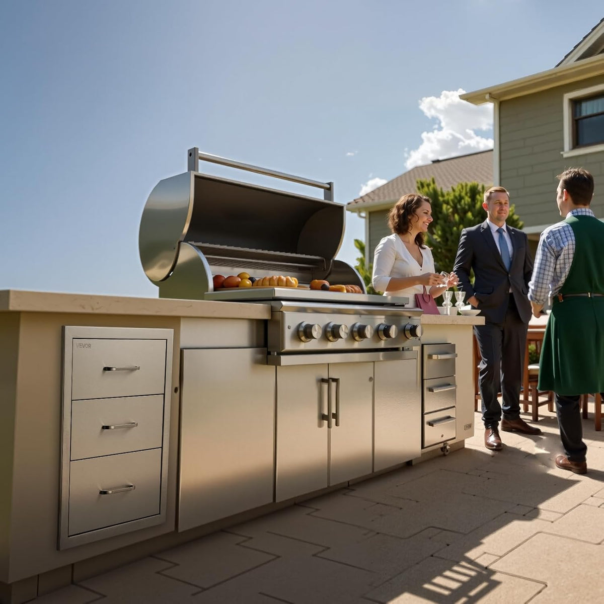 VEVOR Outdoor Kitchen Drawer Cabinet, Stainless Steel, 18.11 inch W x 23.23 inch D x 23.23 inch H, 3 Drawers