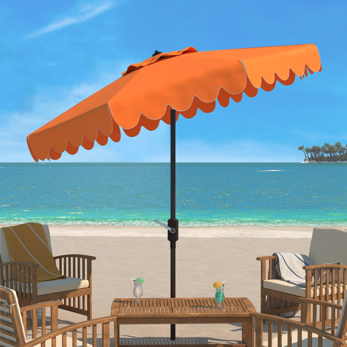 Safavieh Patio Umbrella 9' Crank Tilt Navy/White - Venice