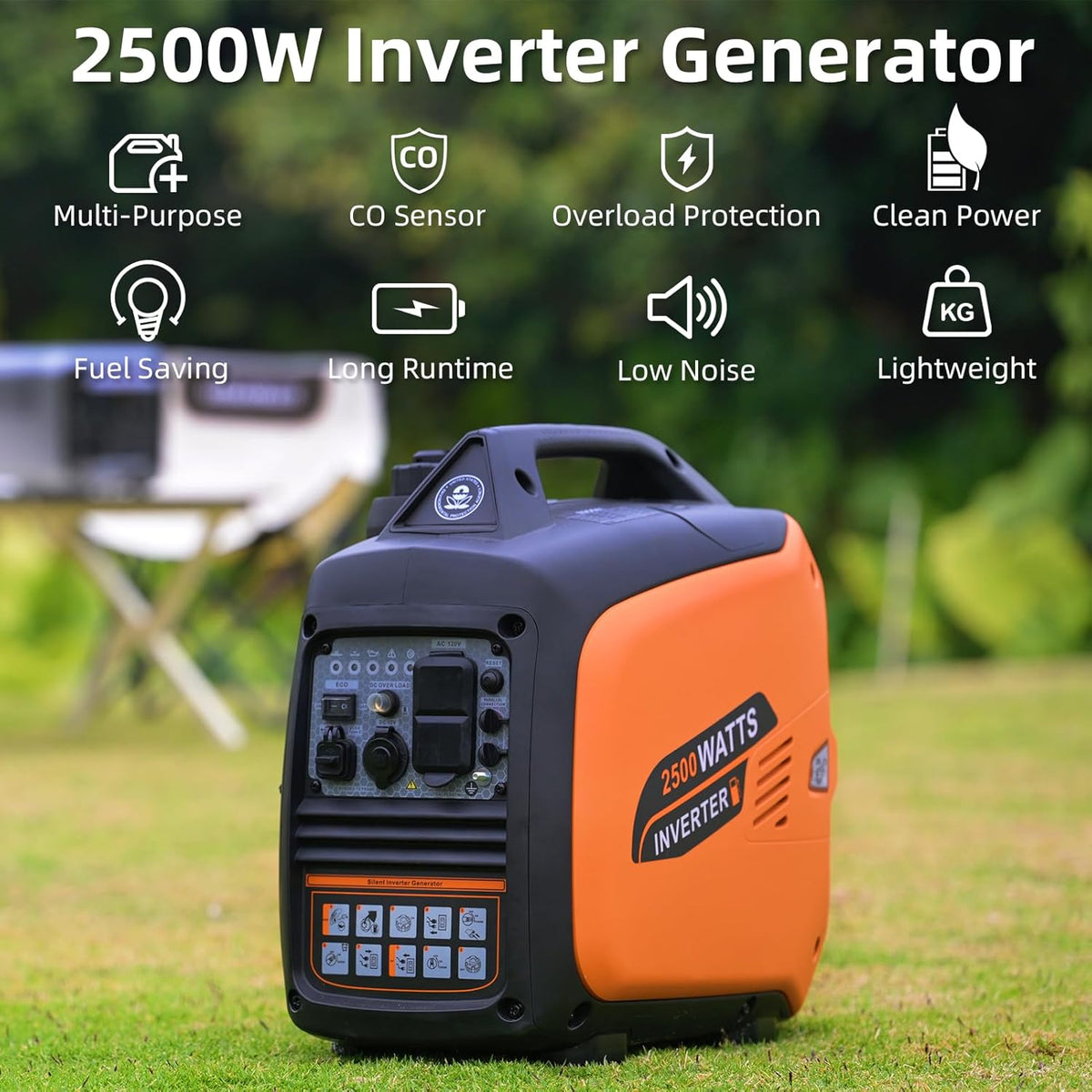 Portable Inverter Generator 2500W Gas Powered - Orange
