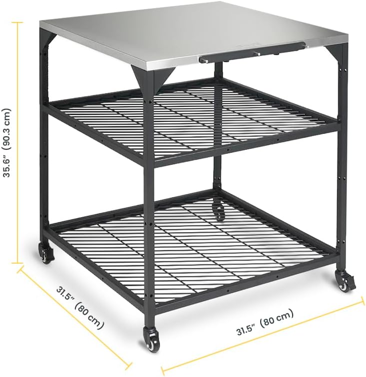 ooni Large Modular Outdoor Table - 31x31x35 Inch Stainless Steel Pizza Oven Stand