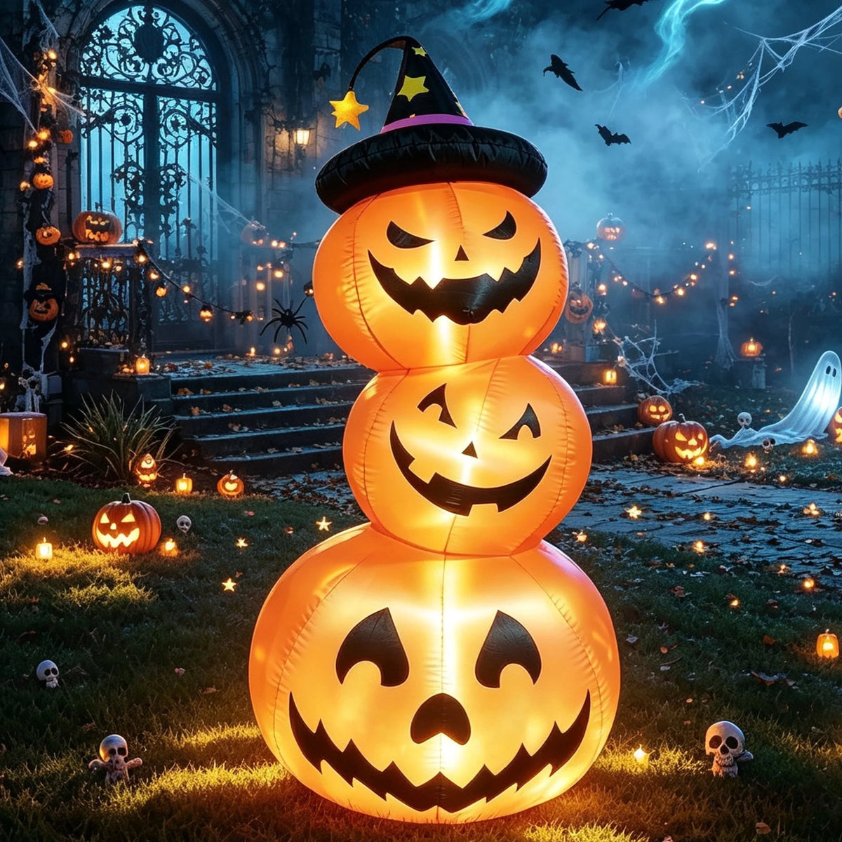 Faburo 12 ft Halloween Inflatable Ghost with Skull and Bleeding Eyeball, Outdoor Blow Up Yard Decoration for Party and Garden