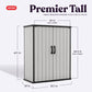 Keter Premier Tall Vertical Resin Outdoor Storage Shed With Floor And Locking Double Doors - Grey
