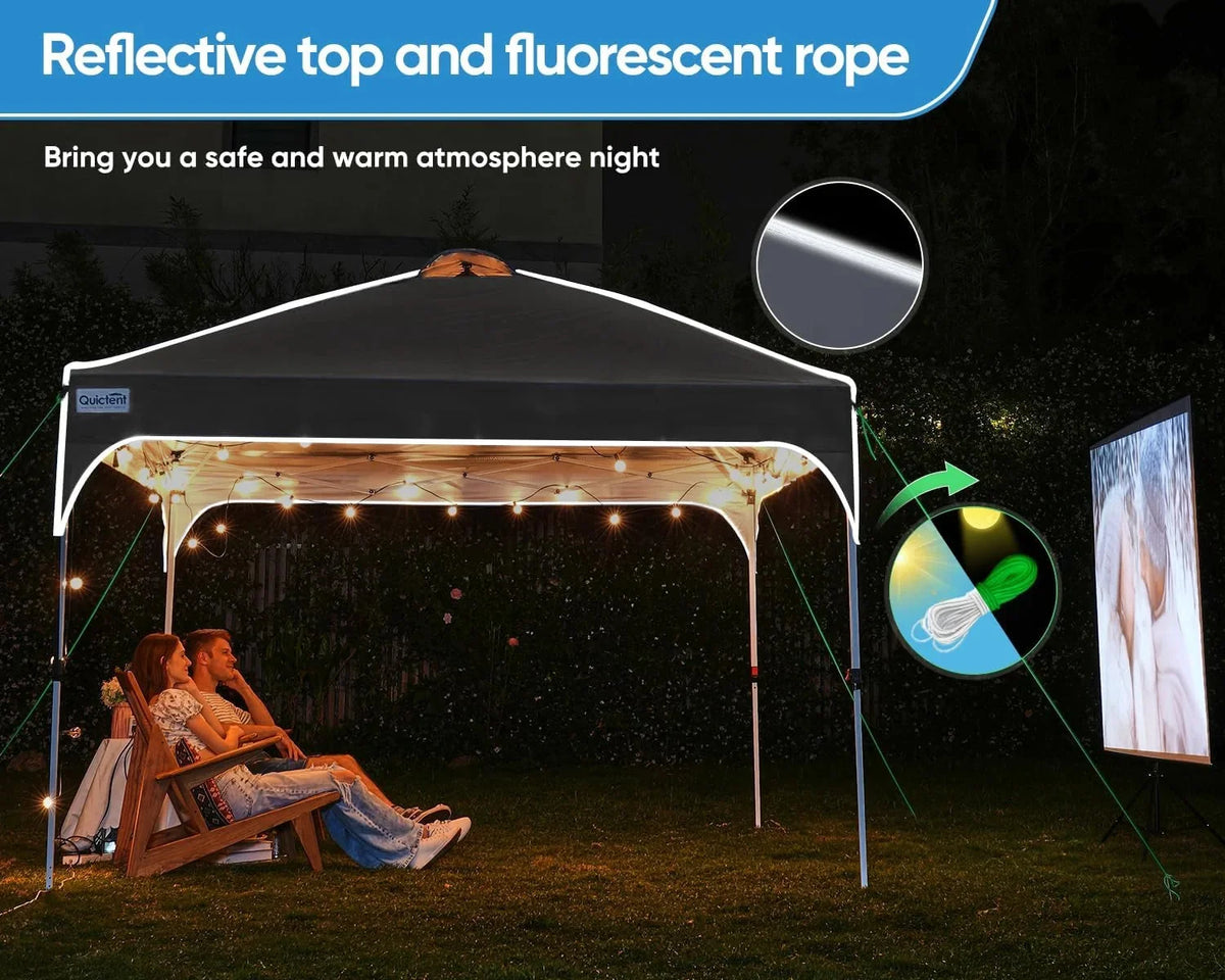 Quictent 10 x 10 ft Pop-Up Canopy Tent With Reflective Top, Fluorescent Rope And Vented Top