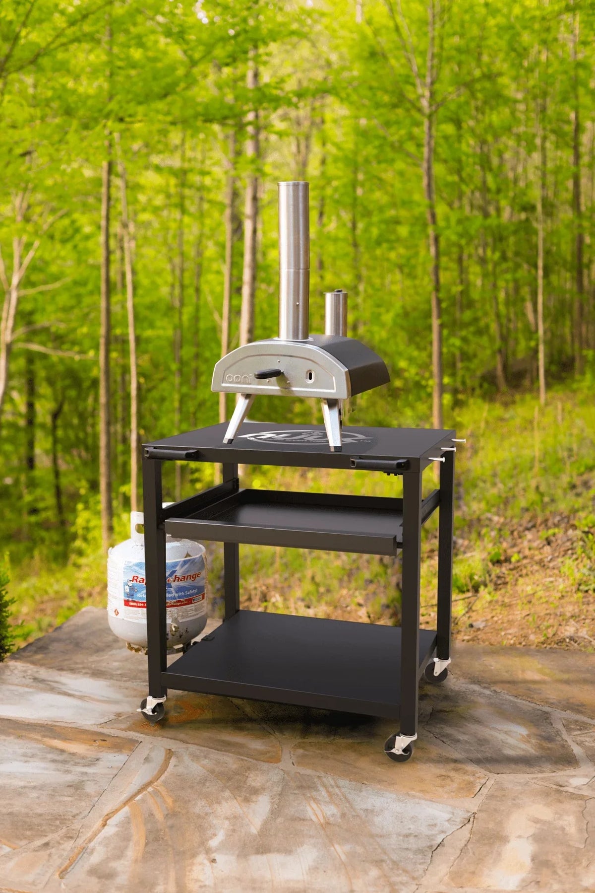 NUUK Three-Shelf Heavy Duty Rolling Outdoor Pizza Oven Table, 24 in x 30 in Steel