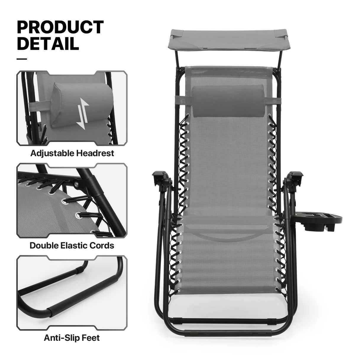 MoNiBloom Zero Gravity Reclining Chairs Set Of 2 With Canopy Shade And Headrest, Black - 330 lbs