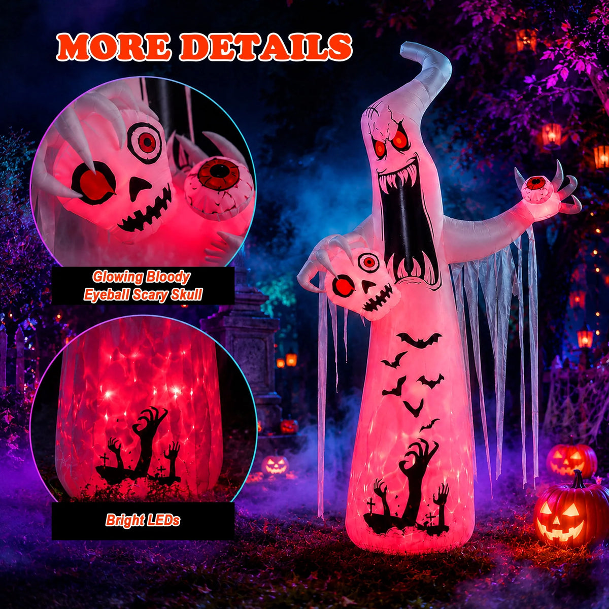 Faburo 12 ft Halloween Inflatable Ghost with Skull and Bleeding Eyeball, Outdoor Blow Up Yard Decoration for Party and Garden