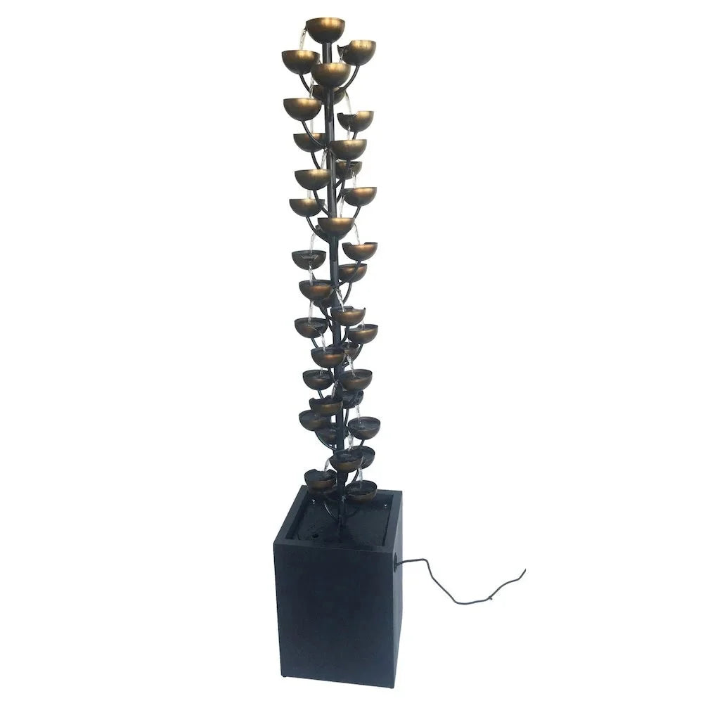 Hi-Line Tall Multi Level Zinc-Coated Metal Stacked Cups Fountain, Brown/Grey, 14 x 14 x 74