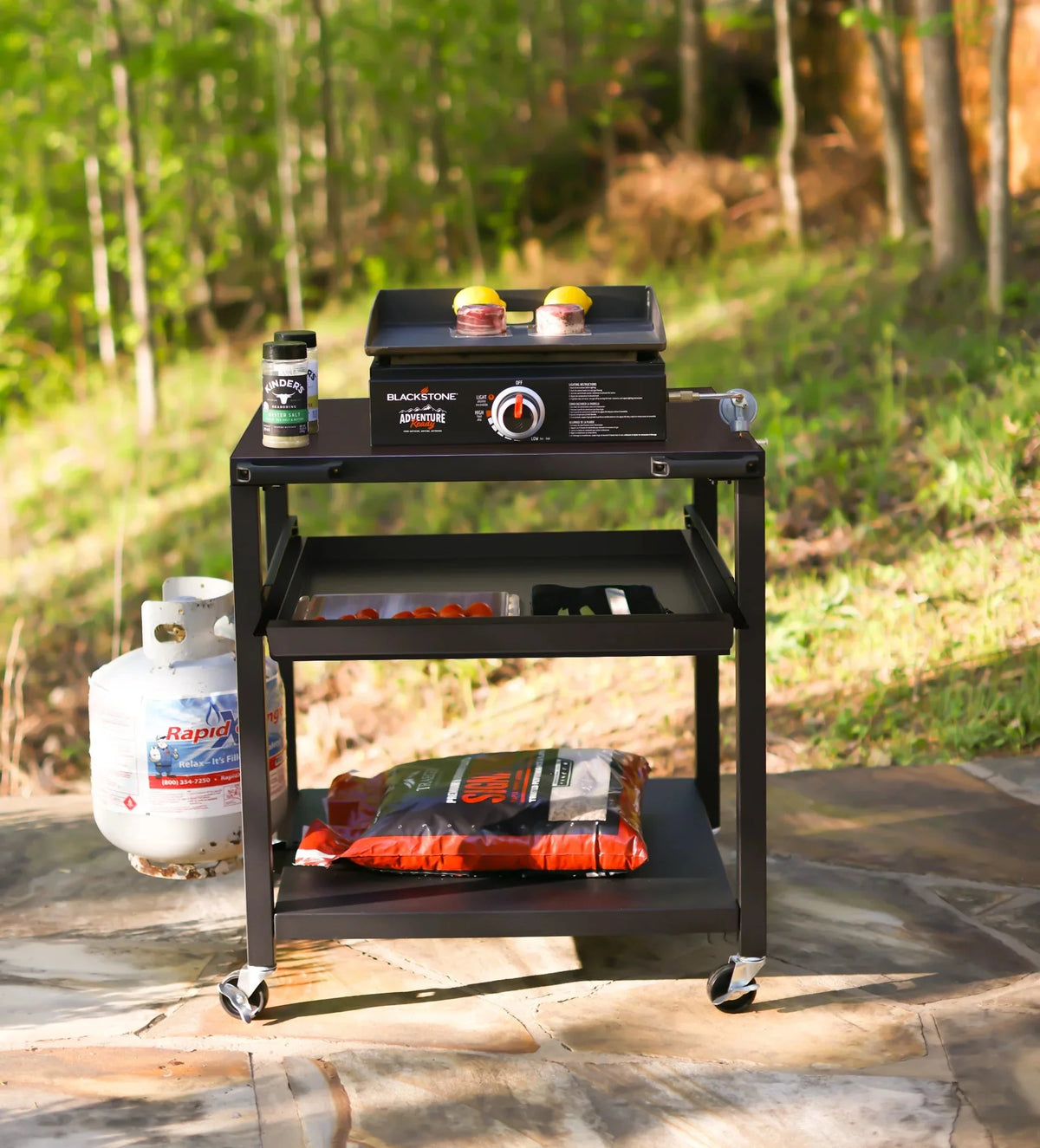 NUUK Three-Shelf Heavy Duty Rolling Outdoor Pizza Oven Table, 24 in x 30 in Steel