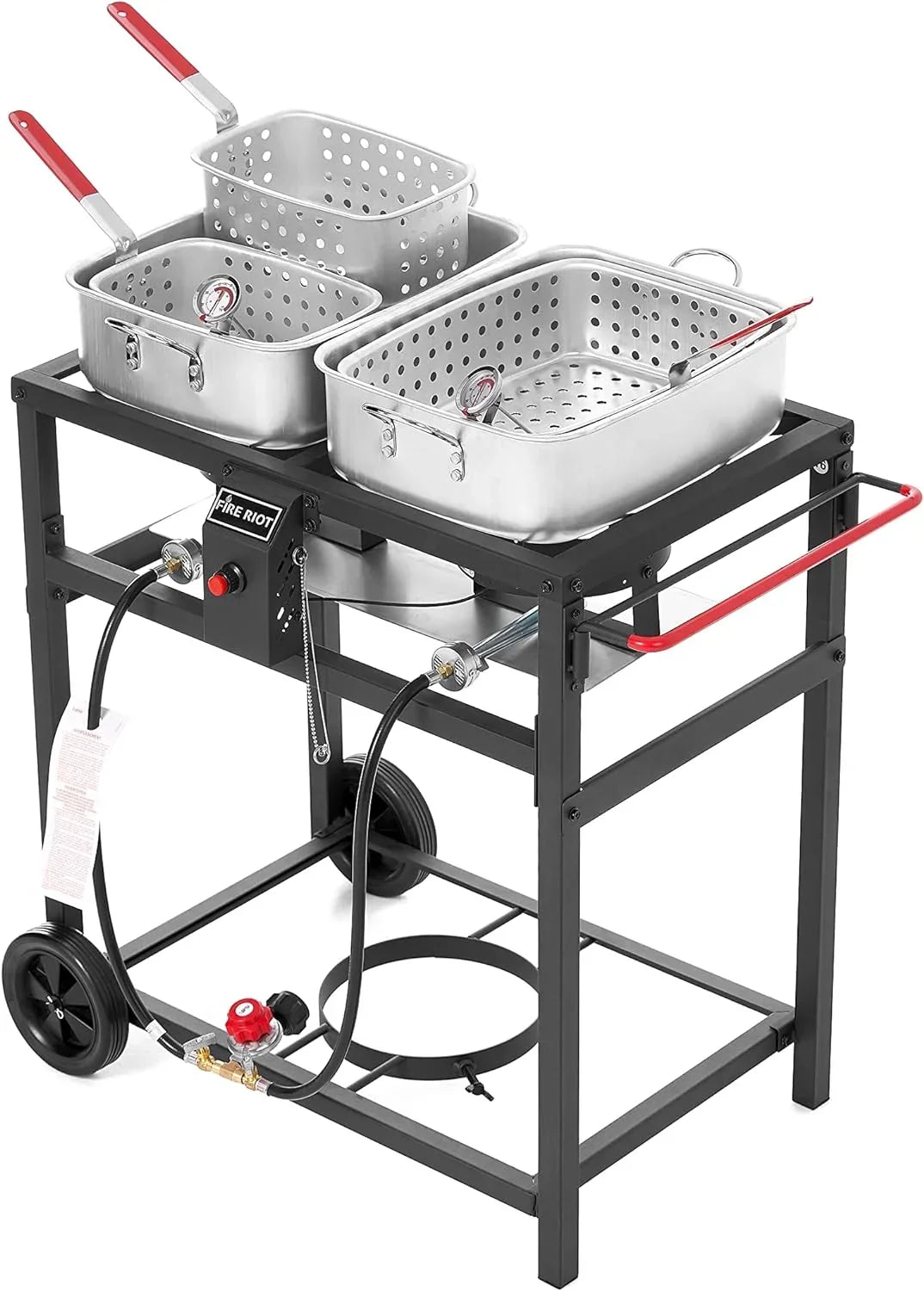 Propane Outdoor Double Burner Deep Fryer Cart With 2 18 qt Aluminum Pots And Frying Baskets