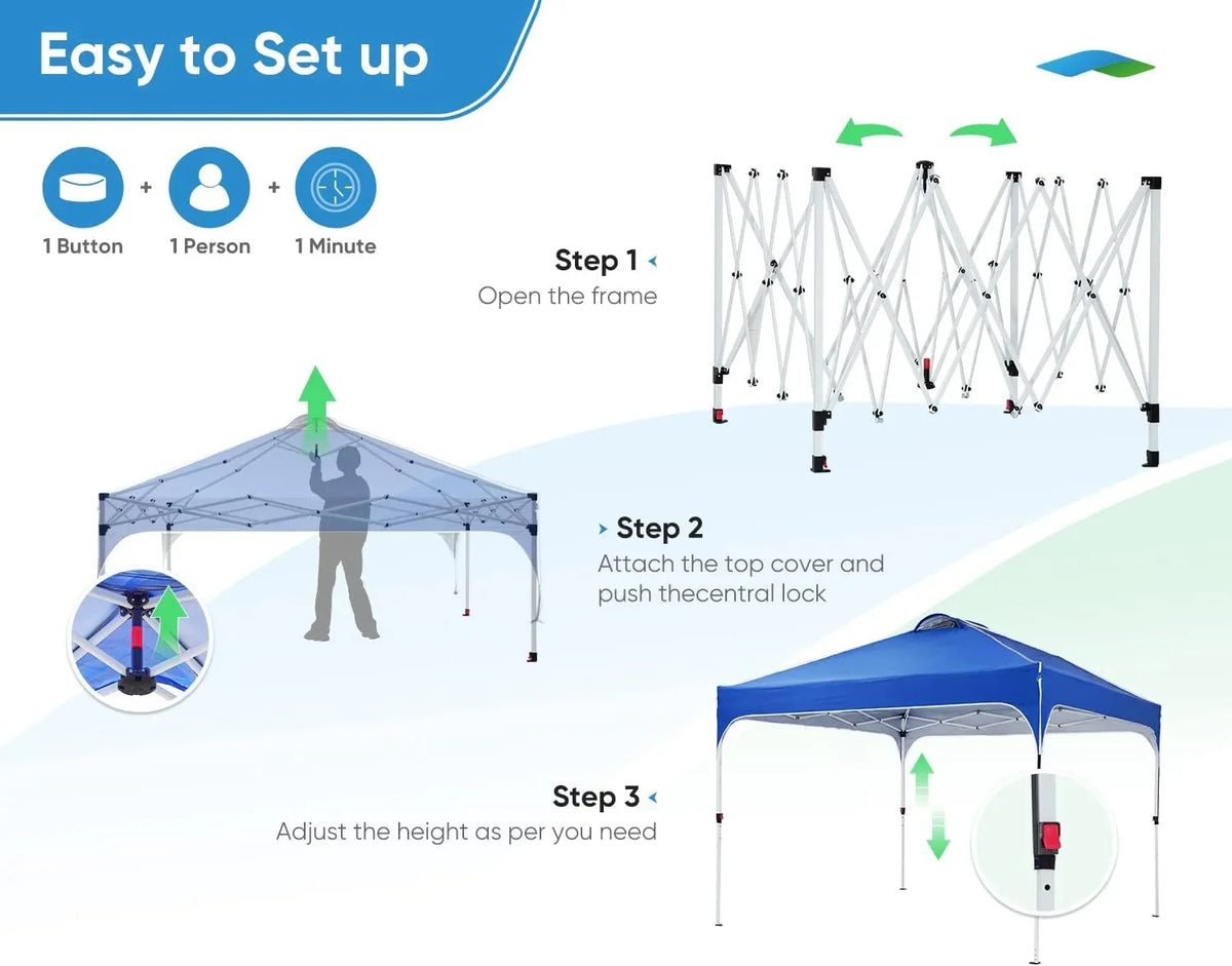 Quictent 10 x 10 ft Pop-Up Canopy Tent With Reflective Top, Fluorescent Rope And Vented Top
