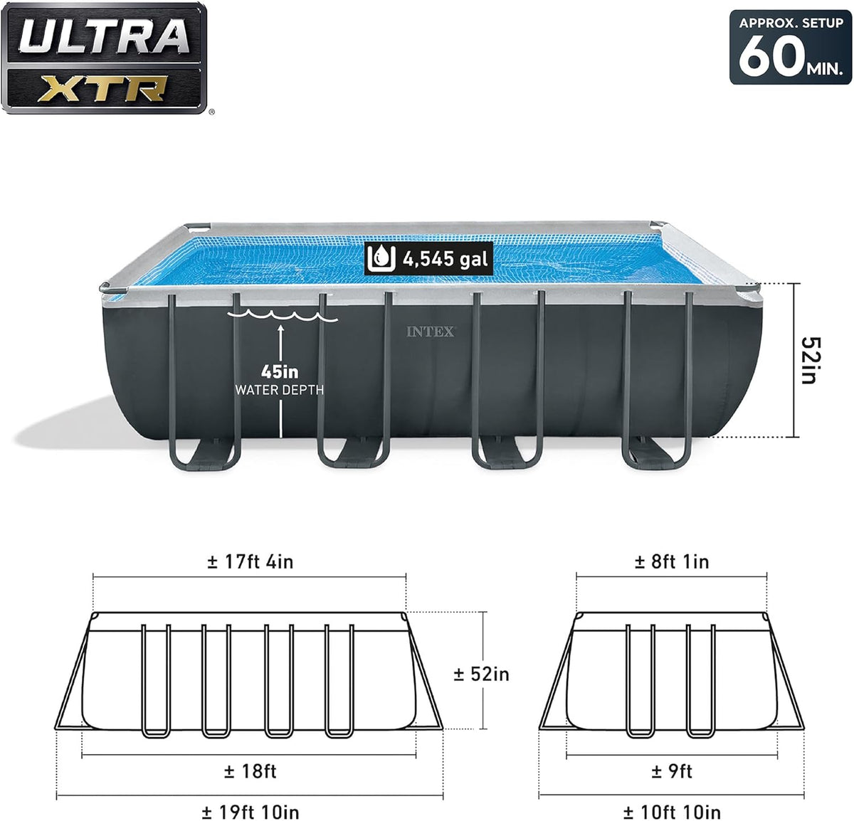 Intex Ultra XTR Rectangular Frame Above Ground Pool Set, 18' x 9' x 52"