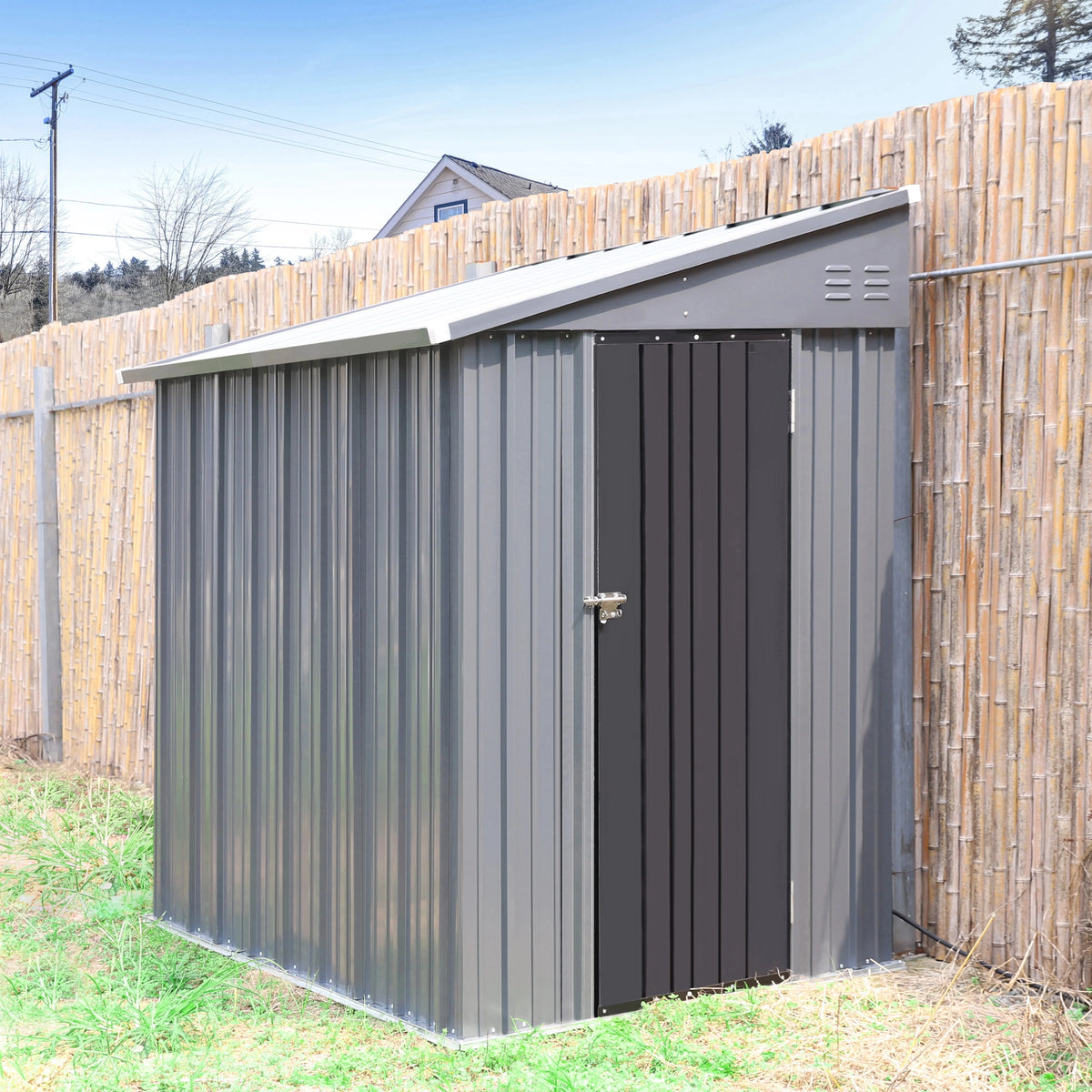 VEIKOUS Outdoor Lean-To Storage Shed 8' x 4', Grey