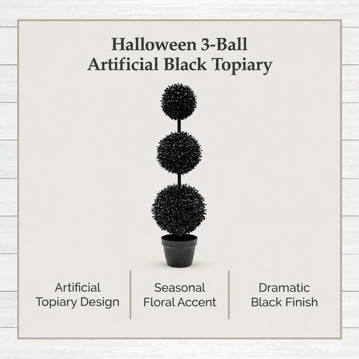 My Texas House Halloween 3-Ball Artificial Black Topiary, 3'