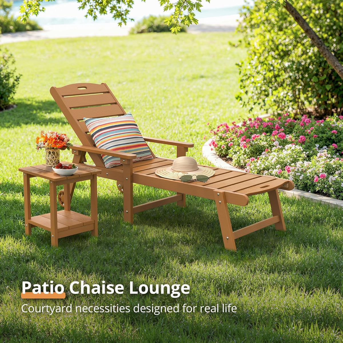 LUE BONA Outdoor Chaise Lounge Chairs Set Of 2, HDPS, 5-Position Adjustable