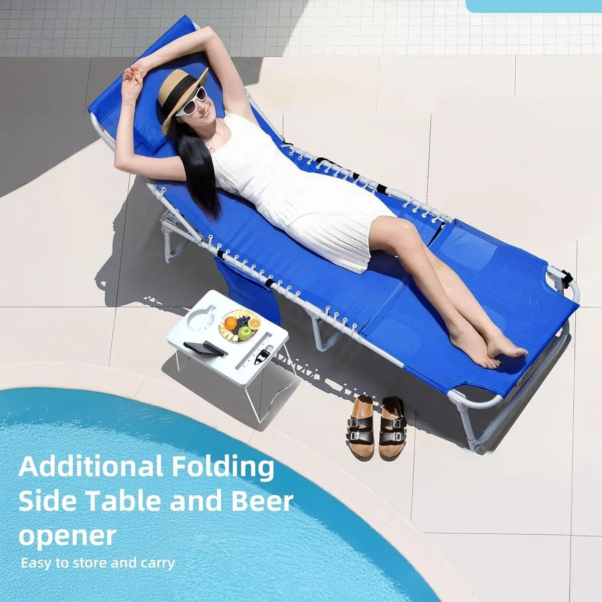 Yestomo 3-in-1 Outdoor Sun Tanning Lounge Chair, Blue, 330lbs Capacity