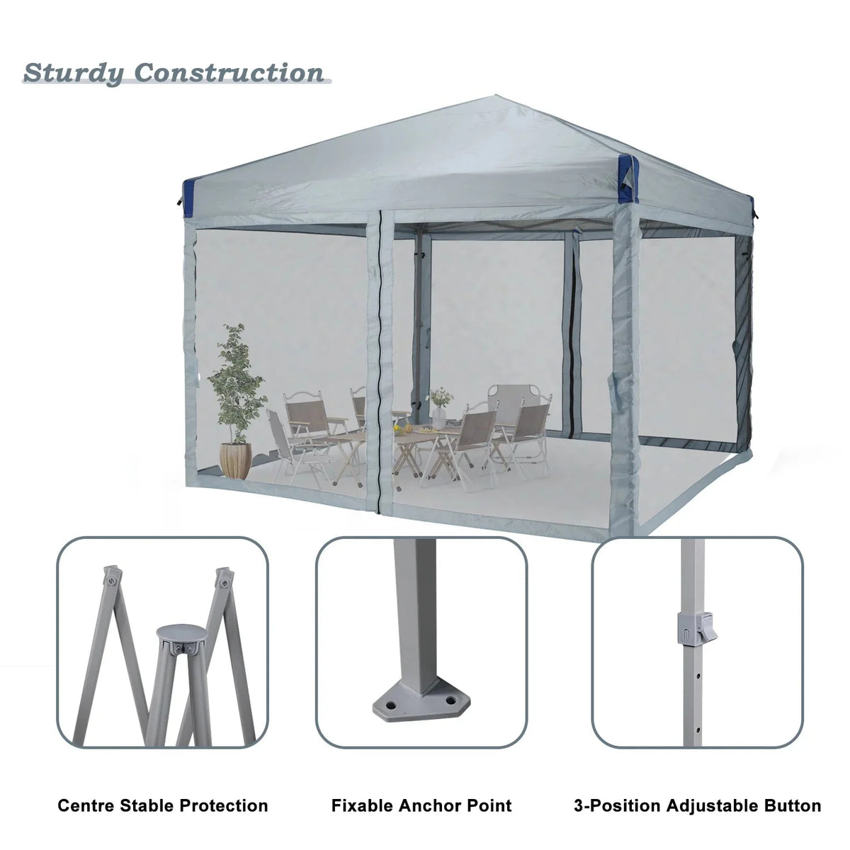 Aoodor Pop Up Canopy 12'x12' With Removable Mesh Sidewalls - Black