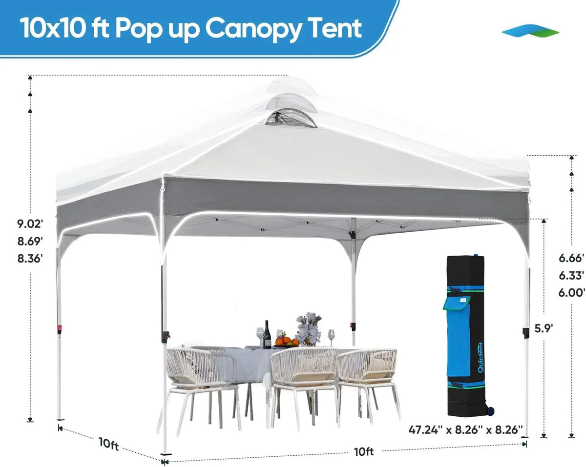 Quictent 10 x 10 ft Pop-Up Canopy Tent With Reflective Top, Fluorescent Rope And Vented Top