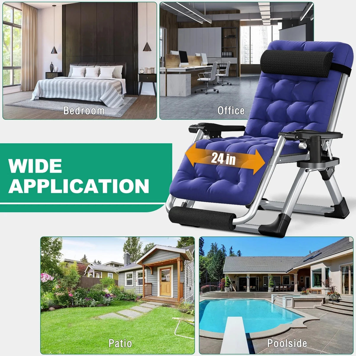NAIZEA Zero Gravity Chair With Removable Cushion, Cup Holder, and Black Color