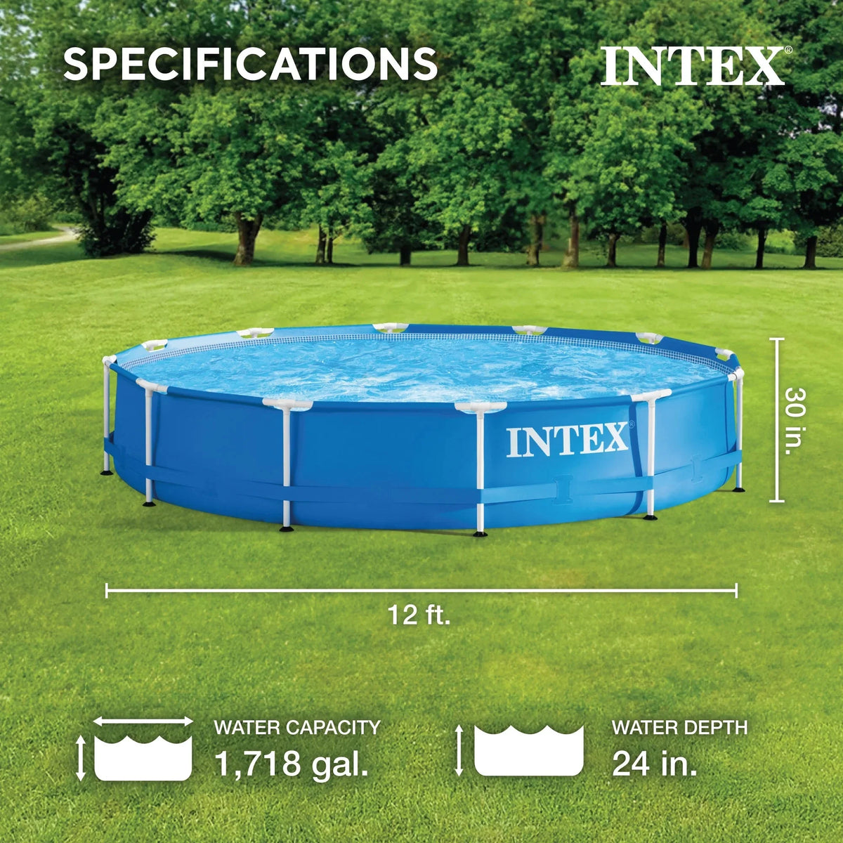 Intex Metal Frame Above Ground Swimming Pool With Filter And Cover, 12 Ft x 30 Inches - 28211EH