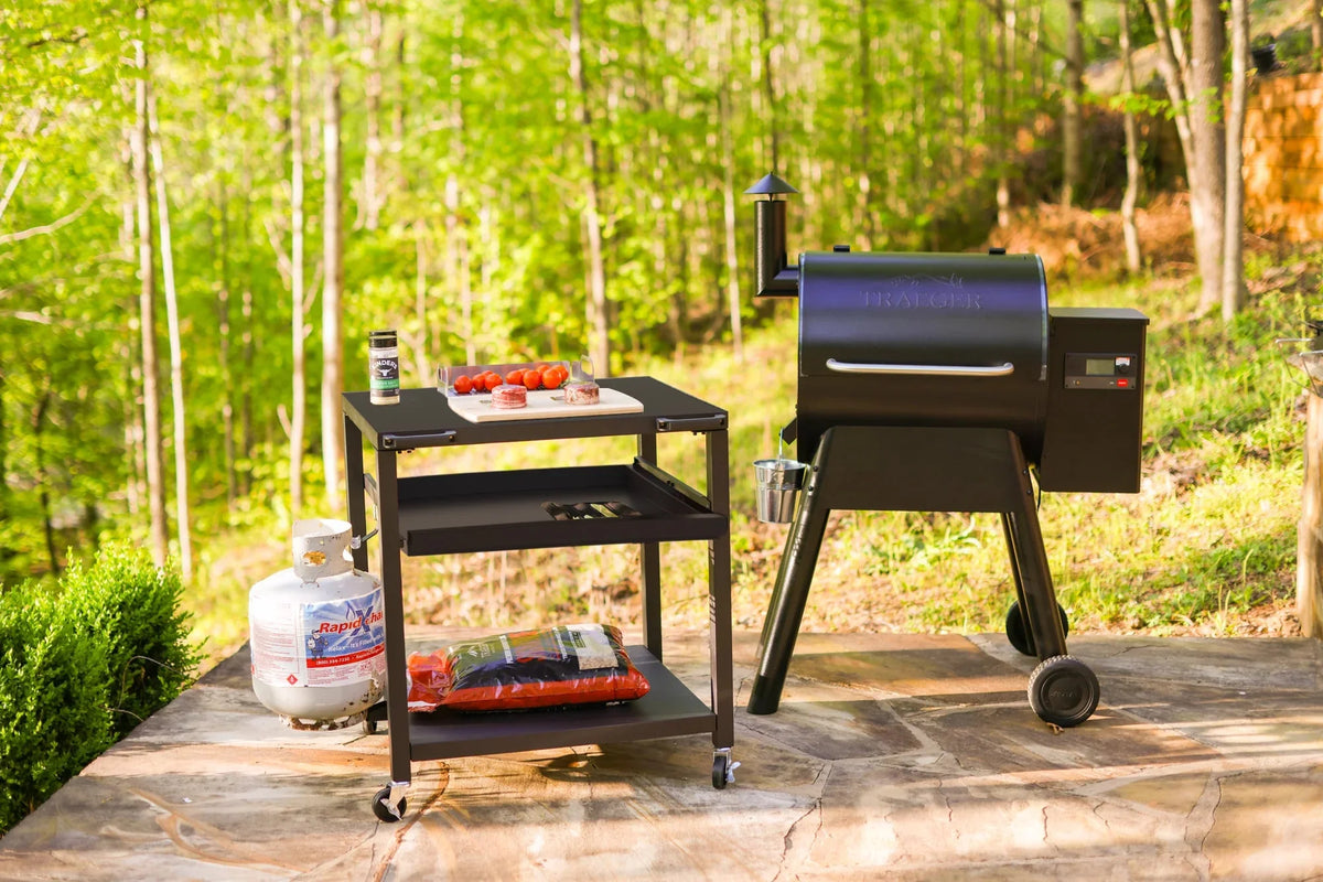 NUUK Three-Shelf Heavy Duty Rolling Outdoor Pizza Oven Table, 24 in x 30 in Steel