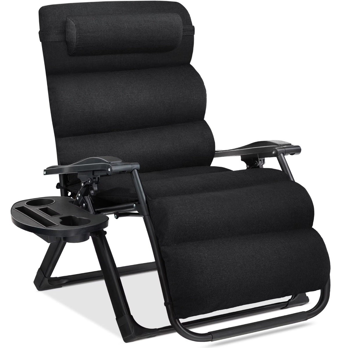 Best Choice Products Oversized Zero Gravity Folding Recliner With Removable Cushion And Side Tray - Fossil Gray